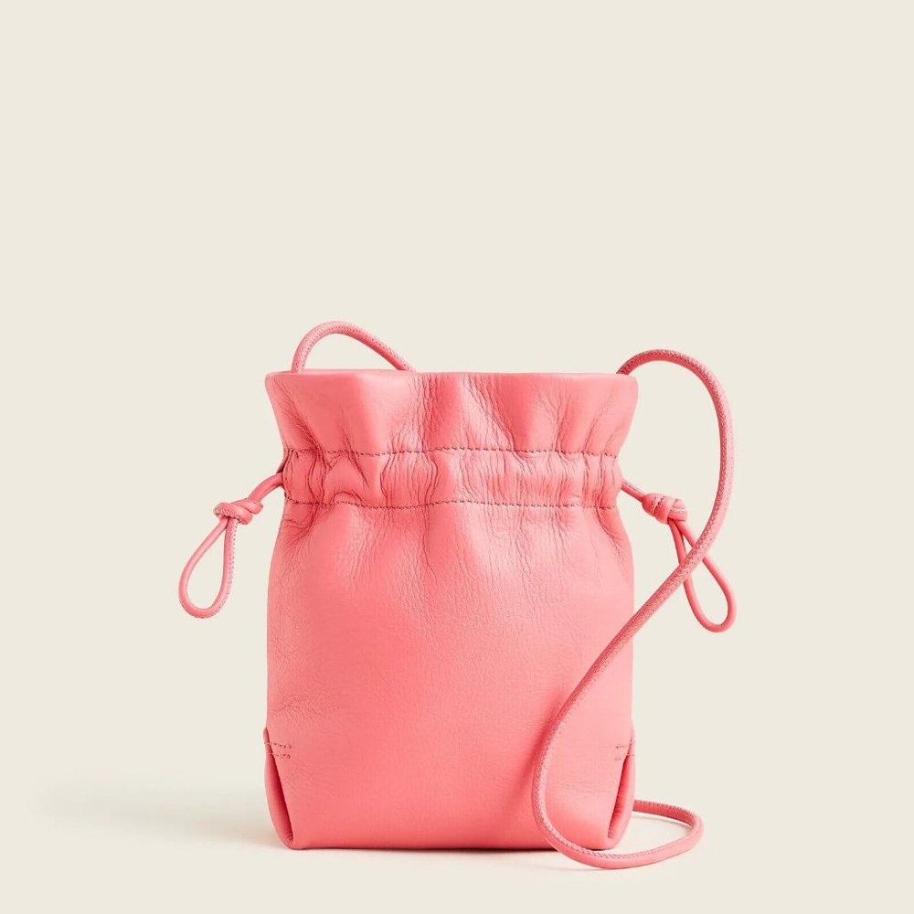J.CREW Lisbon Leather Drawstring Bag NWT Brilliant Coral $118
